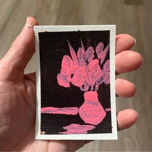 ACEO Original Art Pink Floral Art Card